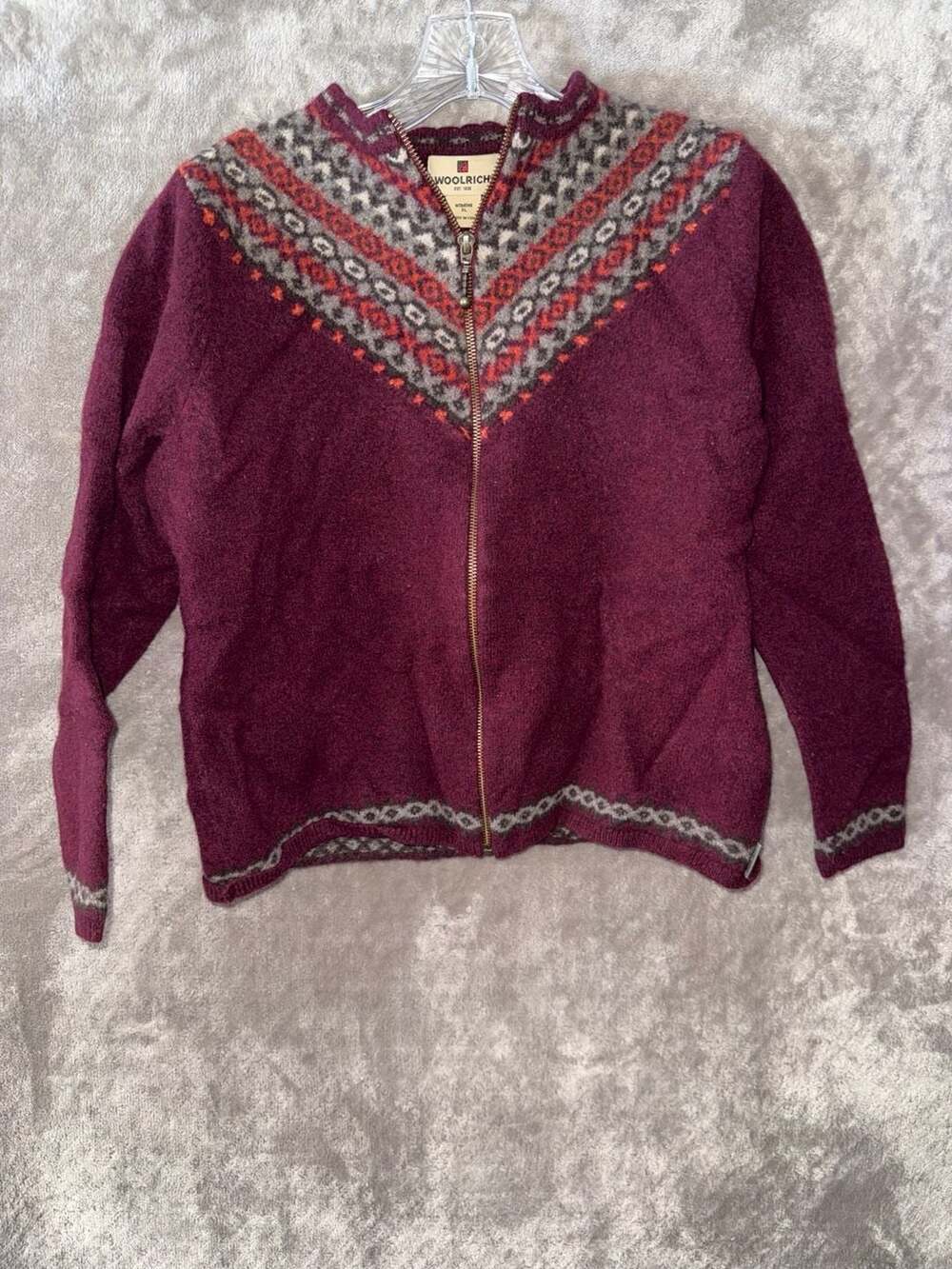 Woolrich Womens XL Hazelberry 100% Lambs Wool Fair Isle Zip Cardigan